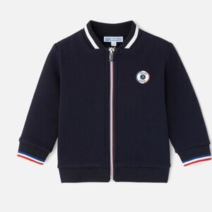 Jacadi Baby boy zipped cardigan - Navy Blue Bomber Jacket with Striped Cuffs